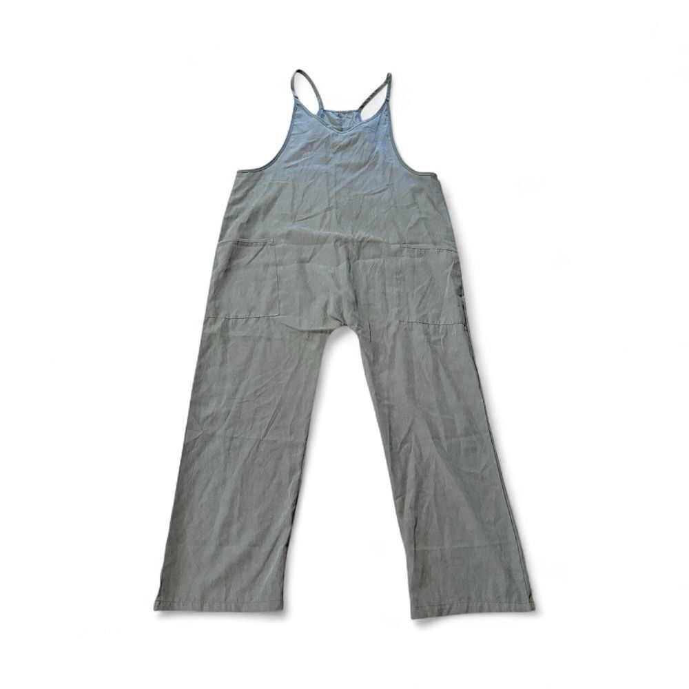 Loose Fit TikTok Overall Romper Gray With Zipper Pocket in Back Size Large - Picture 11 of 12